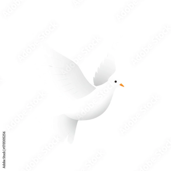 Fototapeta Minimalist White Dove with an Orange Glow, Symbolizing Peace and Hope, Flying in a Serene White Background