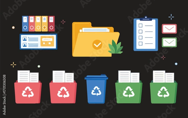 Fototapeta Office Organization and Recycling Vector Illustration for Sustainable Business Practices and Environmental Awareness