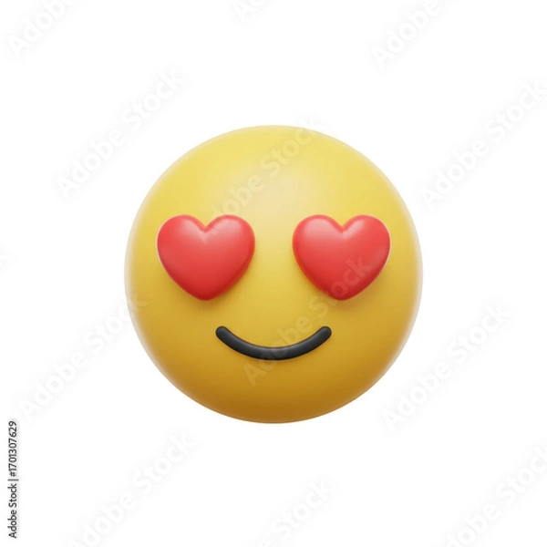 Fototapeta 3d Style Love Emoji with Glowing Heart Eyes and Happy Smile on Yellow Background