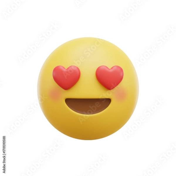 Fototapeta Cute 3d Yellow Emoji with Red Heart Eyes and Smiling Face Expressing Love