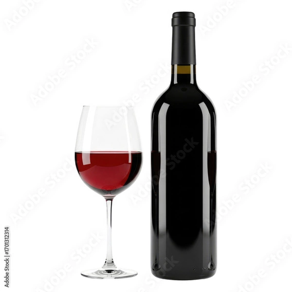 Obraz An Elegant Wine Tasting Set with a Blank Bottle Label, Cut Out, Clipping Path, Isolated on a Transparent PNG Background.