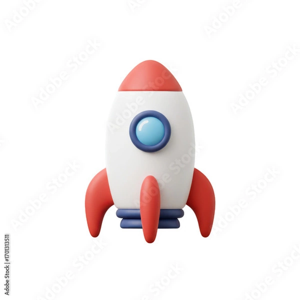 Fototapeta Cute 3d Cartoon Rocket Icon Ready for Launch on a Soft Pink Background