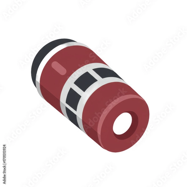 Fototapeta Stylized 3d Cartoon Rocket Icon with Glowing Edges Pushing Through a Dark Red Background