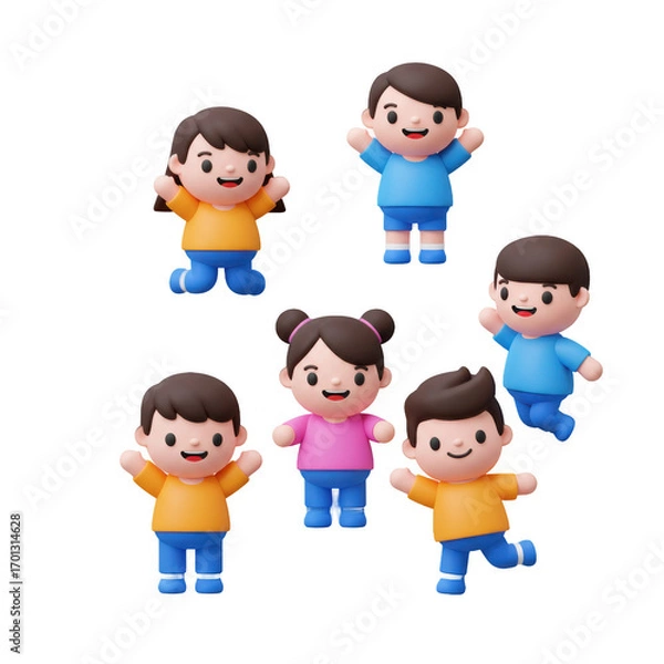 Obraz Cute 3d Cartoon Children Group Smiling Playfully with Soft Edges