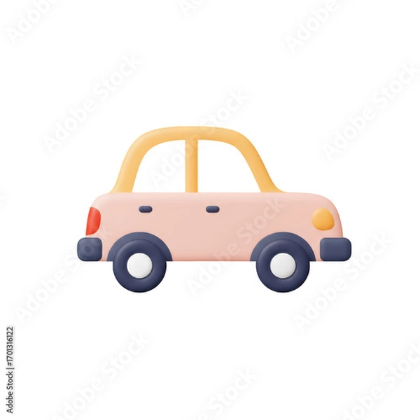 Fototapeta Playful 3d Cartoon Car Icon with Soft Glow on Gradient Background