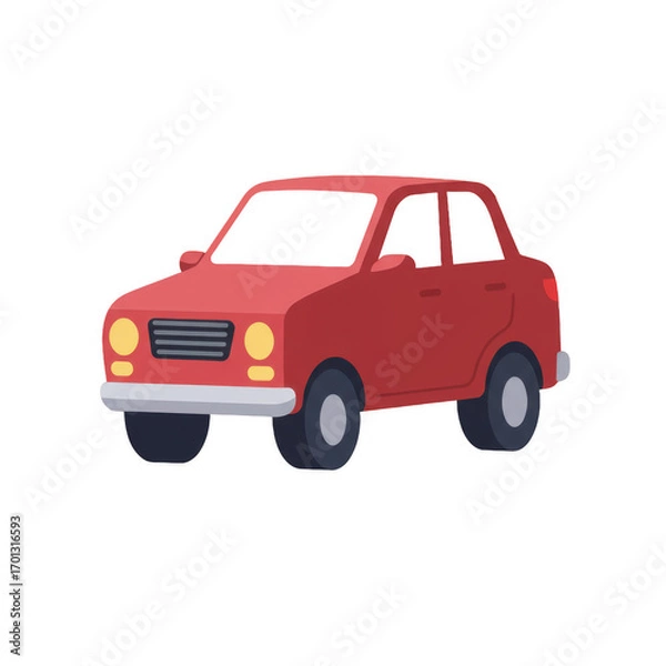 Fototapeta Vibrant Red Cartoon Car with Flat Design Style and Glowing Lights