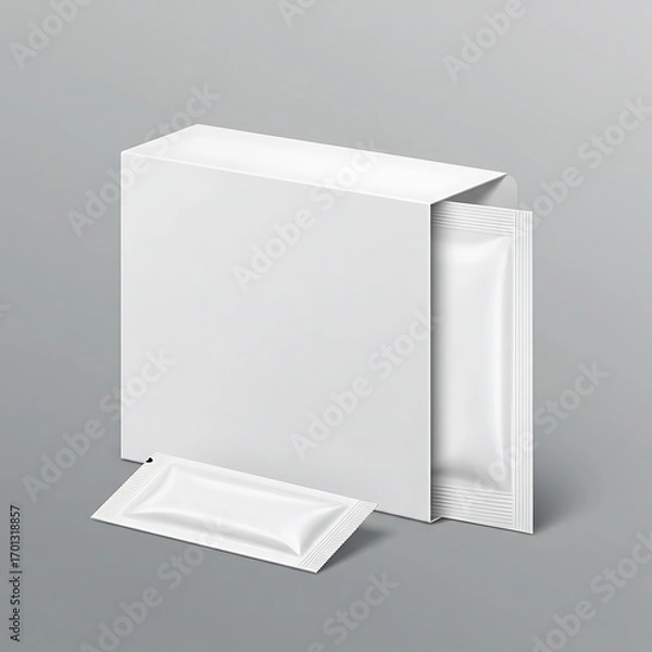 Obraz Blank White Box with Sachets Packaging Mockup