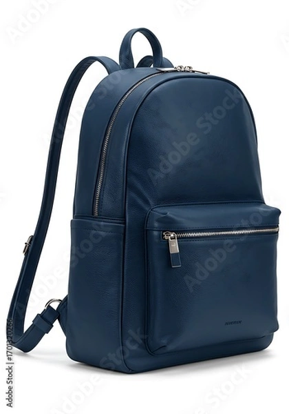 Obraz Navy Blue Leather Backpack, Side View