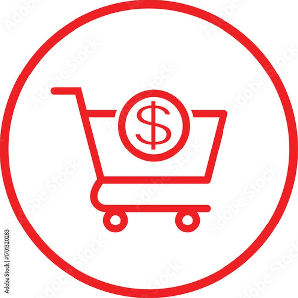 Fototapeta Shopping cart with dollar sign icon, representing online store and e-commerce
