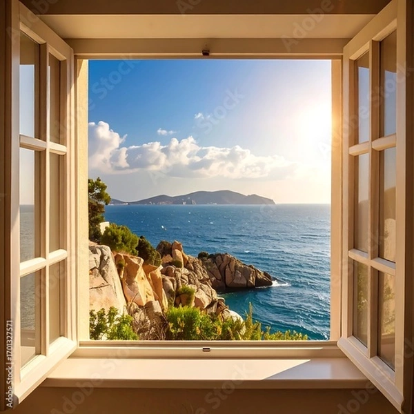 Obraz Scenic ocean view through a window