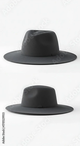 Obraz Gray Wool Fedora Hat, Front and Side View