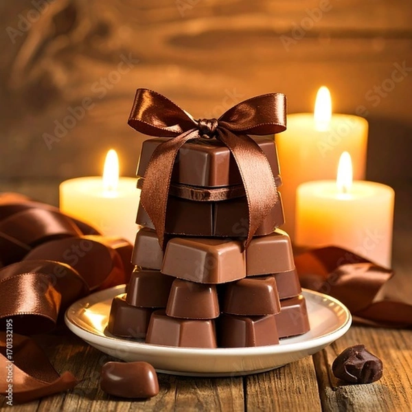 Obraz Stacked chocolates, gift