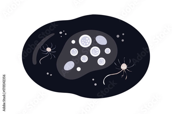 Obraz Abstract illustration of microscopic organisms with circular elements and tendrils