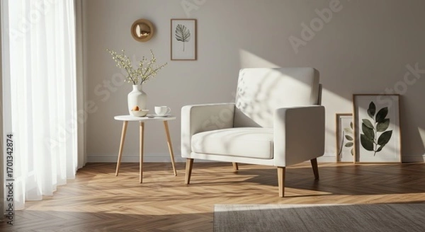 Fototapeta Living room chair with side table and vase