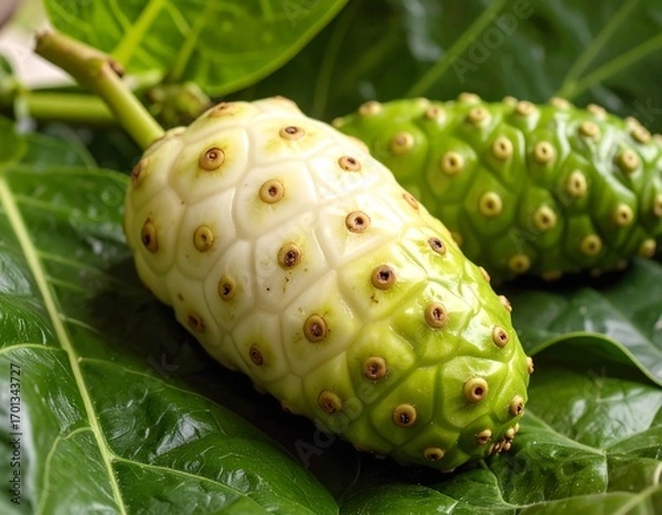 Obraz Two exotic fruits on green leaves