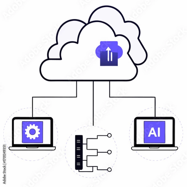 Obraz Abstract illustration of artificial intelligence integrated with cloud computing concepts