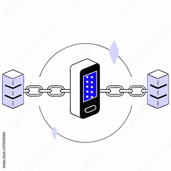 Obraz Abstract digital network illustration with interconnected nodes and data flow