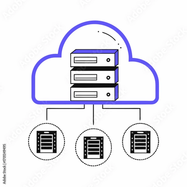 Obraz Modern cloud server icon with network and data elements