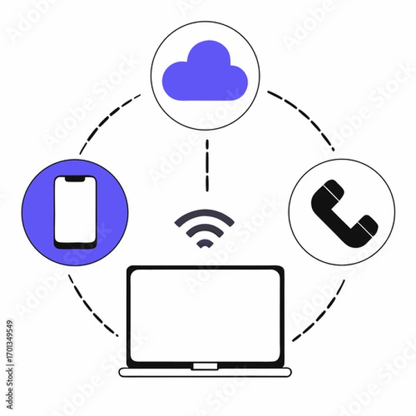 Obraz Internet of things cloud service icon with connected devices and data flow