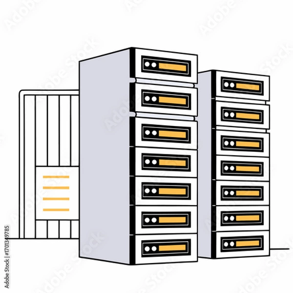 Obraz Modern server rack illustration with network equipment