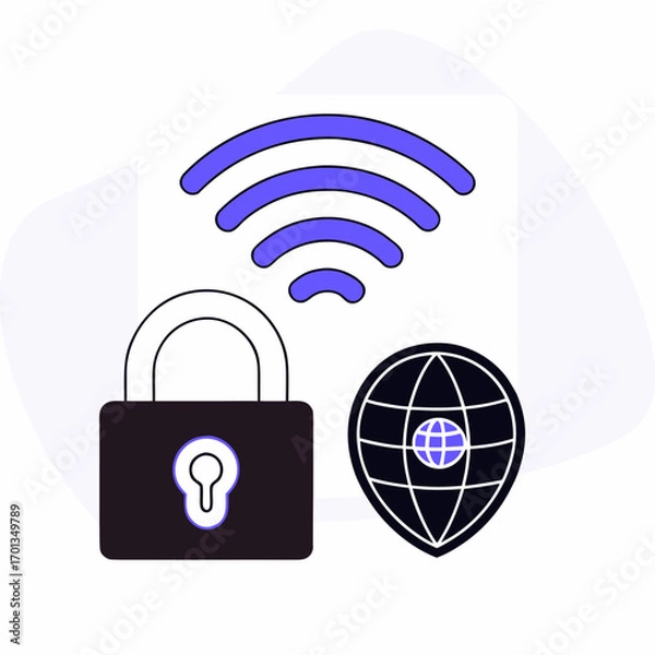 Obraz Secure digital network connection with a lock icon