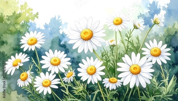 Obraz Watercolor daisies in garden
