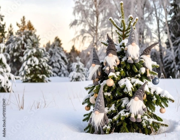 Obraz Winter Christmas gnome tree