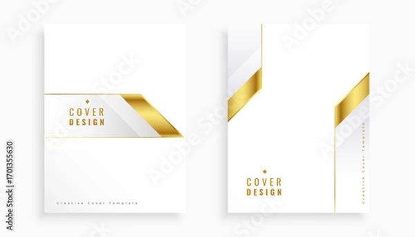 Fototapeta set of white booklet cover layout with golden touch