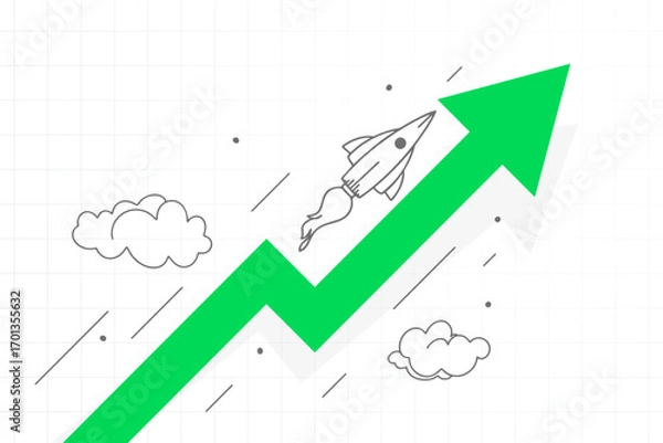 Obraz doodle style upward direction growth arrow with rocket design