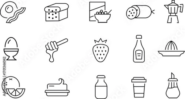 Obraz Breakfast Food and Drink Line Icons Set
