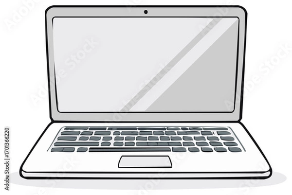 Fototapeta Cartoon illustration of a modern laptop computer with a blank screen