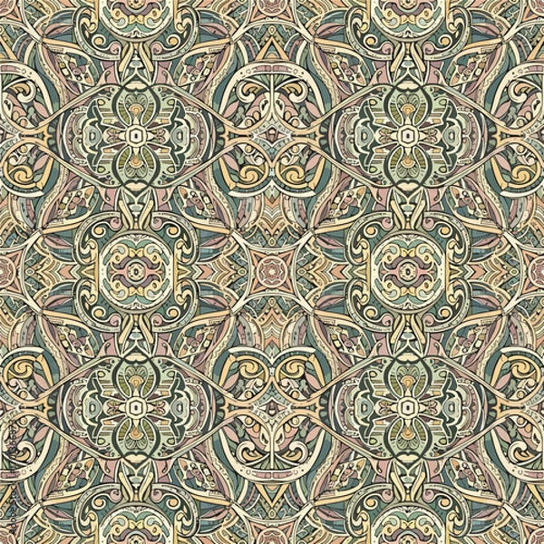 Fototapeta Intricate seamless pattern design with decorative floral elements and ornamental repeating shapes, patern seamless, royalty stock.