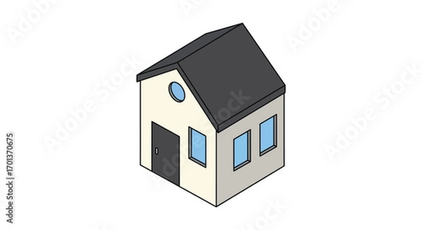 Obraz a small house with blue windows and black roof