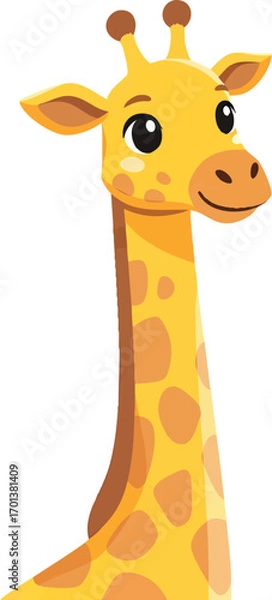 Fototapeta Adorable cartoon giraffe illustration. Perfect for children's books, nursery decor, educational materials, or cute animal themes. Friendly and charming character.