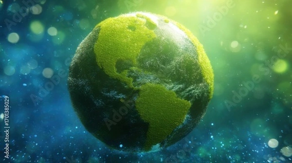 Obraz continent. Vibrant Earth globe floating in space, showcasing continents with atmospheric lighting. ESG reports, sustainability campaigns, designed for environmental awareness campaigns.