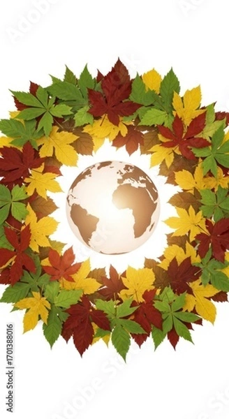 Obraz Autumnal Wreath Composition Surrounding Earth Globe on White Background