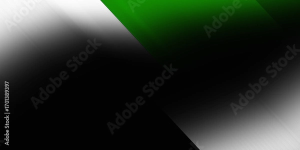 Fototapeta Dark abstract background with green, black, and white gradient shades blending in smooth diagonal streaks and light glow, empty space, banner poster backdrop design