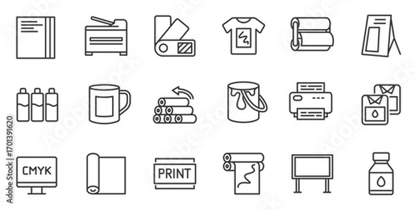 Fototapeta Digital printing icons set. Outline set of digital printing vector icons for web design isolated on white background