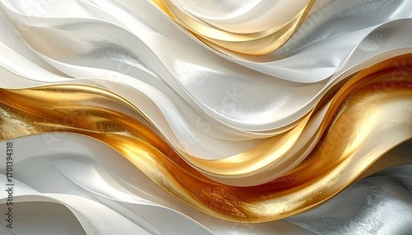 Obraz Abstract gold with silver, and and white wavy silk background.