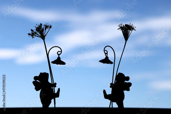 Obraz 二匹のネズミと青い空影絵横向き