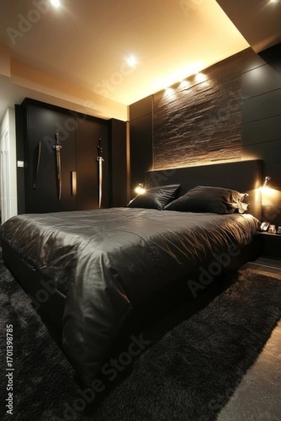 Fototapeta Minimalist style interior design of modern bedroom, Generative AI