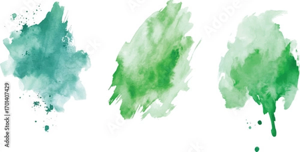 Fototapeta Set of Colorful Watercolor blue green Hand Painted Round Shapes Stains Circles Blobs Isolated Abstract Clouds Pattern Splash Texture Pastel Paint Stain vector design on transparent background