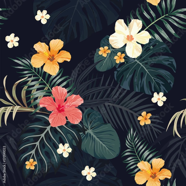 Obraz Night tropical pattern seamless black background