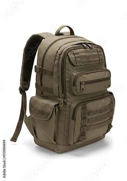 Obraz Large Olive Green Backpack, Multiple Pockets, Travel Bag