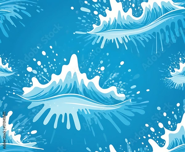 Fototapeta Bold cartoon water splash crest with shiny droplets, vector icon for playful aquatic themes, stickers, and fresh modern branding.