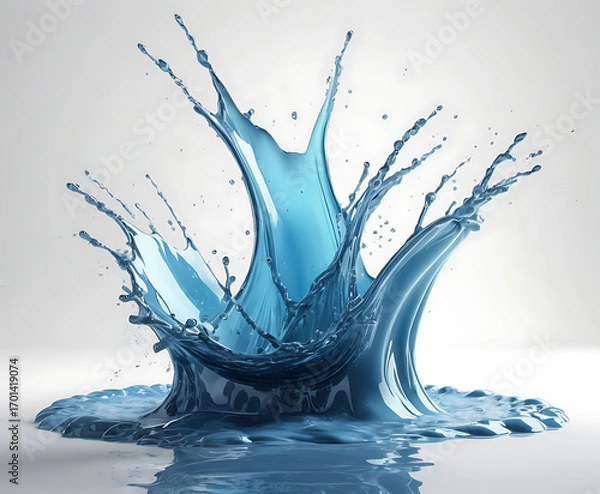 Fototapeta Series of hanging water droplets aligned on blue, macro surface-tension study for calm hydration, purity, and clean modern backgrounds.