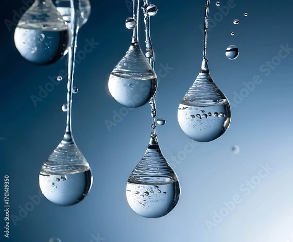 Fototapeta Seamless cartoon water splash pattern on bright blue, playful repeating aquatic background for kids, packaging, and cheerful designs.