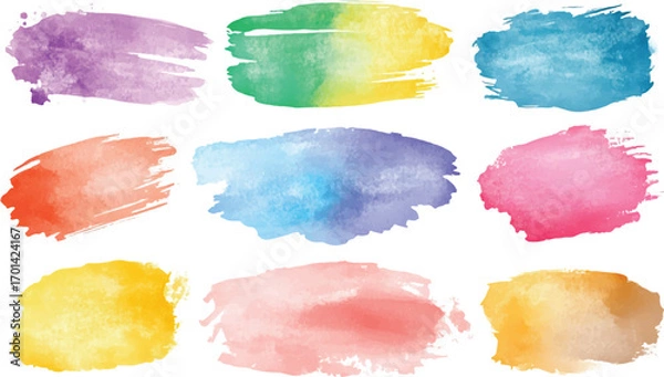 Fototapeta Set of Yellow Paint Smear Brushes Colorful Watercolor Brush Stroke Collection Color Watercolor Circle  Smear Splash Stain on Transparent Background