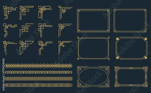 Fototapeta Elegant Decorative Frame and Border Set in Art Deco Style Illustration