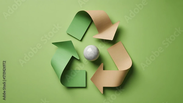 Obraz Eco-friendly recycling symbol with a marble sphere, illustrating environmental responsibility and sustainability